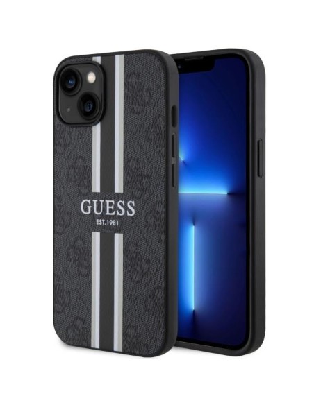 Guess 4G Printed Stripes MagSafe dėklas iPhone 14 - juodas Guess 4G Printed Stripes MagSafe dėklas iPhone 14 - juodas
