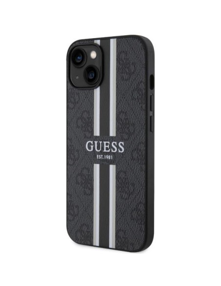 Guess 4G Printed Stripes MagSafe dėklas iPhone 14 - juodas Guess 4G Printed Stripes MagSafe dėklas iPhone 14 - juodas