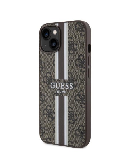 Guess 4G Printed Stripes MagSafe dėklas iPhone 14 - rudas Guess 4G Printed Stripes MagSafe dėklas iPhone 14 - rudas