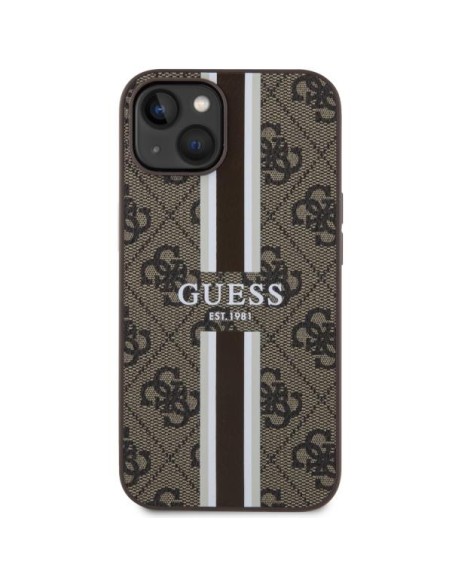 Guess 4G Printed Stripes MagSafe dėklas iPhone 14 - rudas Guess 4G Printed Stripes MagSafe dėklas iPhone 14 - rudas