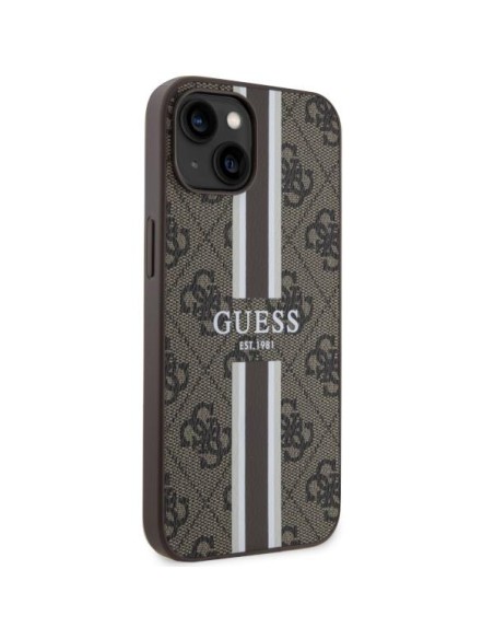 Guess 4G Printed Stripes MagSafe dėklas iPhone 14 - rudas Guess 4G Printed Stripes MagSafe dėklas iPhone 14 - rudas