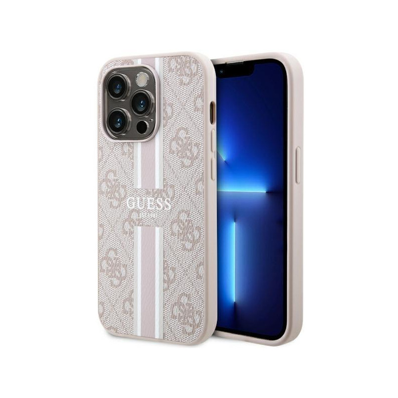 Guess 4G Printed Stripes MagSafe dėklas iPhone 14 Pro Max - rožinis