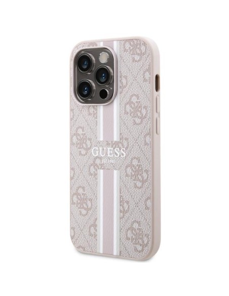 Guess 4G Printed Stripes MagSafe dėklas iPhone 14 Pro Max - rožinis Guess 4G Printed Stripes MagSafe dėklas iPhone 14 Pro Max - rožinis