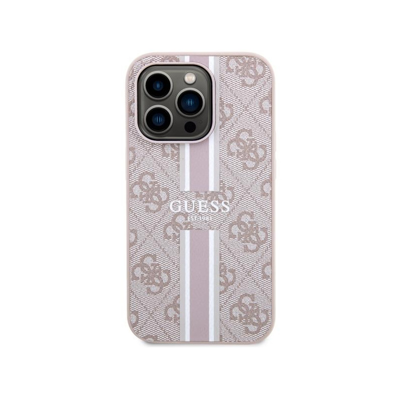Guess 4G Printed Stripes MagSafe dėklas iPhone 14 Pro Max - rožinis