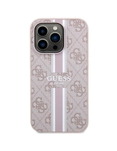 Guess 4G Printed Stripes MagSafe dėklas iPhone 14 Pro Max - rožinis Guess 4G Printed Stripes MagSafe dėklas iPhone 14 Pro Max - rožinis