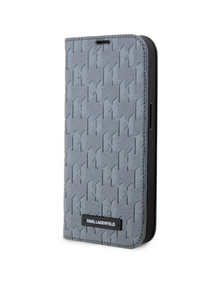 Karl Lagerfeld Saffiano Monogram dėklas iPhone 14 Pro - sidabras