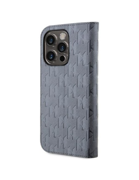 Karl Lagerfeld Saffiano Monogram dėklas iPhone 14 Pro - sidabras