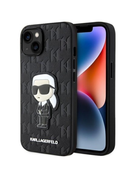 Karl Lagerfeld Saffiano Monogram Ikonik dėklas iPhone 14 - juodas Karl Lagerfeld Saffiano Monogram Ikonik dėklas iPhone 14 - juodas