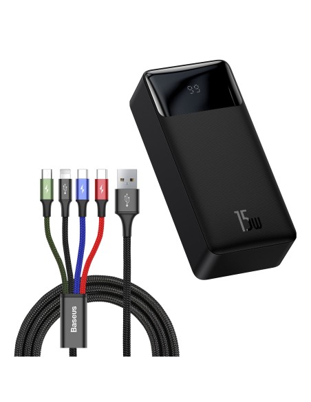 Baseus Bipow 30000mAh 15W maitinimo bloko rinkinys - juodas + USB laidas 4in1 microUSB / Lightning / 2 x USB-C - USB-A 1... Baseus Bipow 30000mAh 15W maitinimo bloko rinkinys - juodas + USB laidas 4in1 microUSB / Lightning / 2 x USB-C - USB-A 1...