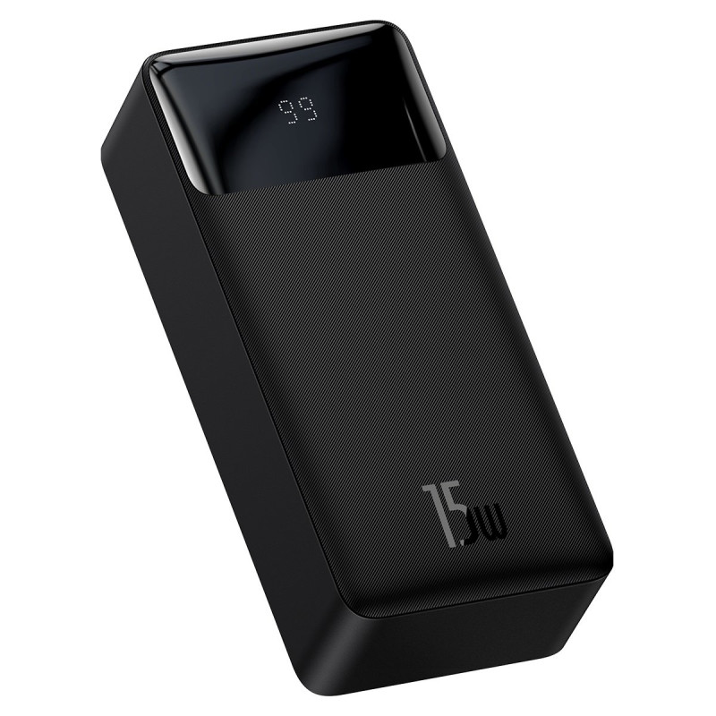 Baseus Bipow 30000mAh 15W maitinimo bloko rinkinys - juodas + USB laidas 4in1 microUSB / Lightning / 2 x USB-C - USB-A 1...