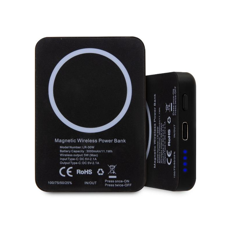Karl Lagerfeld Ikonik MagSafe 5W 3000mAh indukcinis maitinimo blokas - juodas