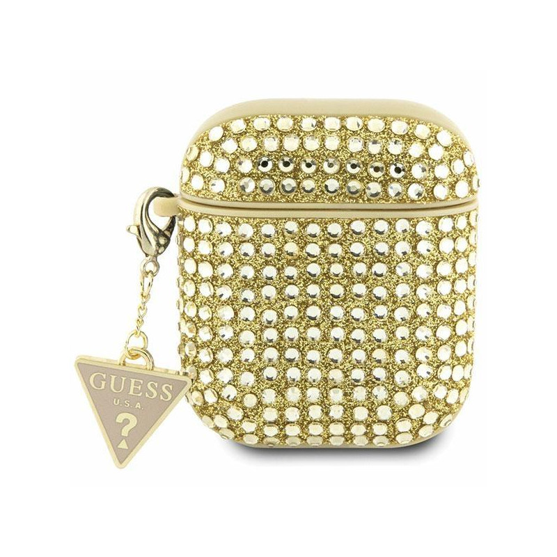 Guess Rhinestone Triangle Charm dėklas, skirtas AirPods 1/ 2 – auksinis