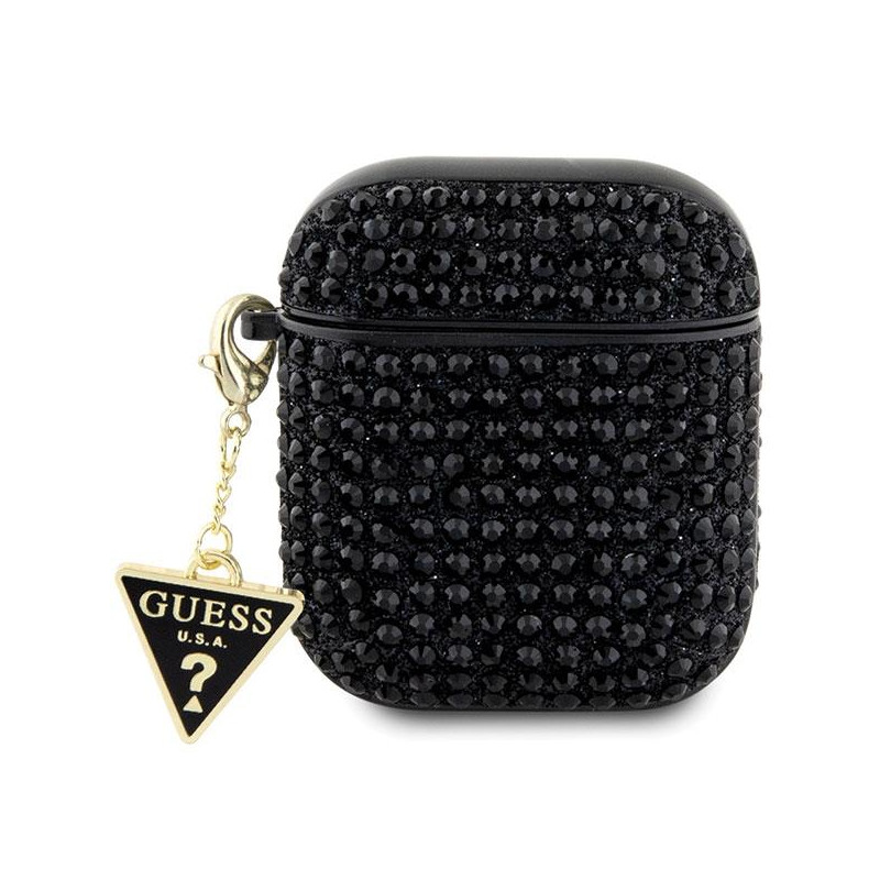 Guess Rhinestone Triangle Charm dėklas, skirtas AirPods 1/ 2 – juodas