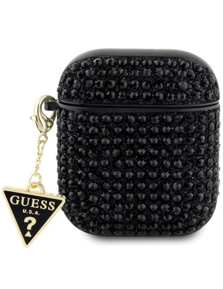Guess Rhinestone Triangle Charm dėklas, skirtas AirPods 1/ 2 – juodas Guess Rhinestone Triangle Charm dėklas, skirtas AirPods 1/ 2 – juodas