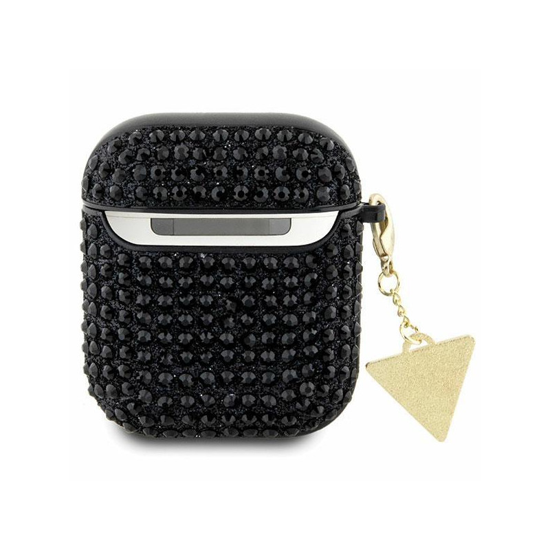 Guess Rhinestone Triangle Charm dėklas, skirtas AirPods 1/ 2 – juodas