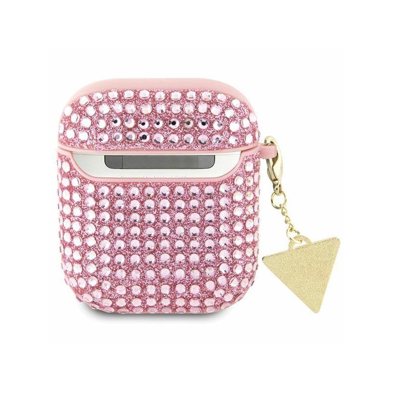 Guess Rhinestone Triangle Charm dėklas, skirtas AirPods 1/ 2 – rožinis