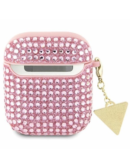 Guess Rhinestone Triangle Charm dėklas, skirtas AirPods 1/ 2 – rožinis Guess Rhinestone Triangle Charm dėklas, skirtas AirPods 1/ 2 – rožinis