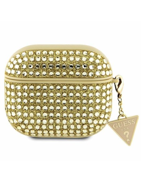 Guess Rhinestone Triangle Charm dėklas, skirtas AirPods 3 – auksinis Guess Rhinestone Triangle Charm dėklas, skirtas AirPods 3 – auksinis