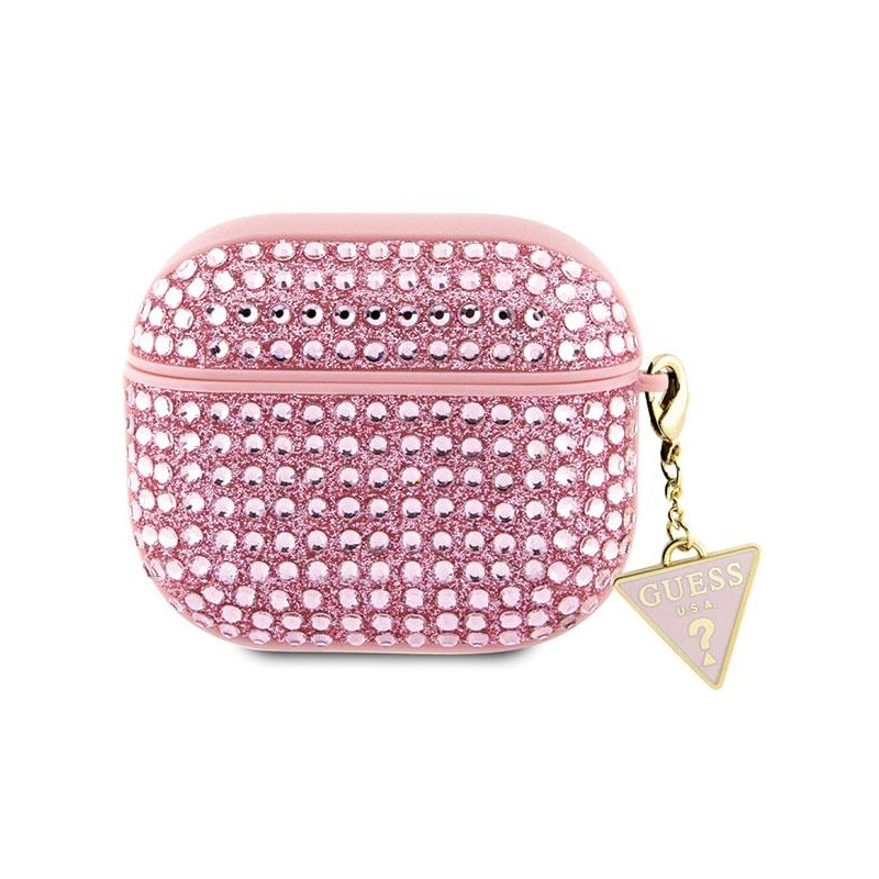 Guess Rhinestone Triangle Charm dėklas, skirtas AirPods 3 – rožinis