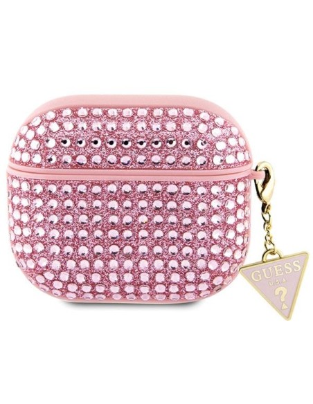 Guess Rhinestone Triangle Charm dėklas, skirtas AirPods 3 – rožinis