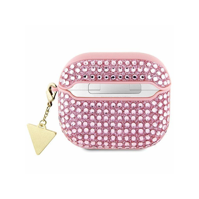 Guess Rhinestone Triangle Charm dėklas, skirtas AirPods 3 – rožinis