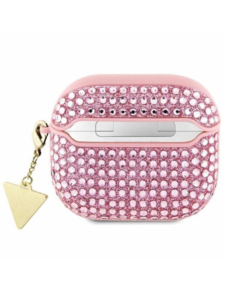Guess Rhinestone Triangle Charm dėklas, skirtas AirPods 3 – rožinis