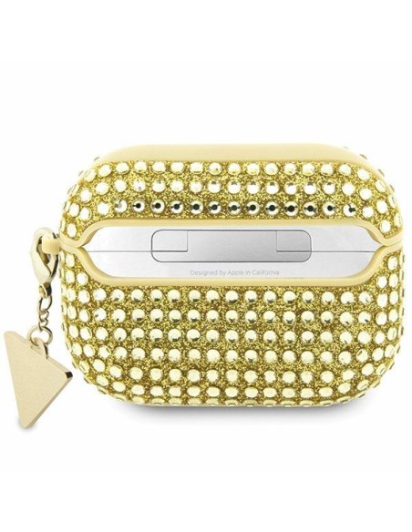 Guess Rhinestone Triangle Charm dėklas, skirtas AirPods Pro 2 – auksinis Guess Rhinestone Triangle Charm dėklas, skirtas AirPods Pro 2 – auksinis