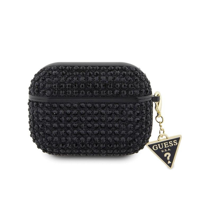 Guess Rhinestone Triangle Charm dėklas, skirtas AirPods Pro 2 – juodas