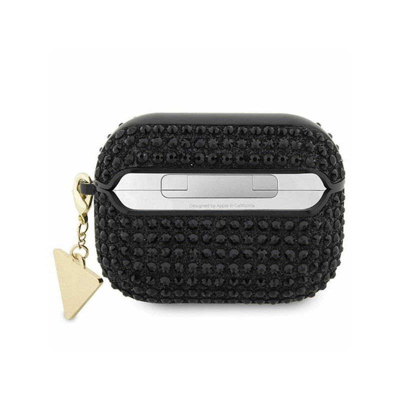 Guess Rhinestone Triangle Charm dėklas, skirtas AirPods Pro 2 – juodas