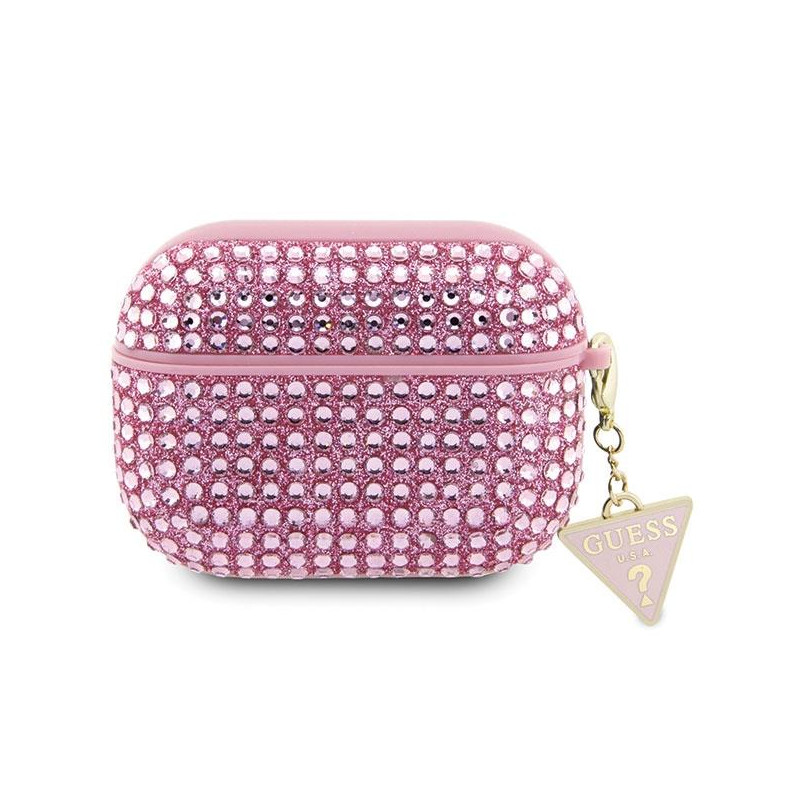 Guess Rhinestone Triangle Charm dėklas, skirtas AirPods Pro 2 – rožinis Guess Rhinestone Triangle Charm dėklas, skirtas AirPods Pro 2 – rožinis