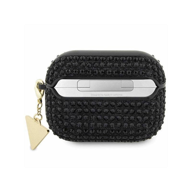 Guess Rhinestone Triangle Charm dėklas, skirtas AirPods Pro – juodas