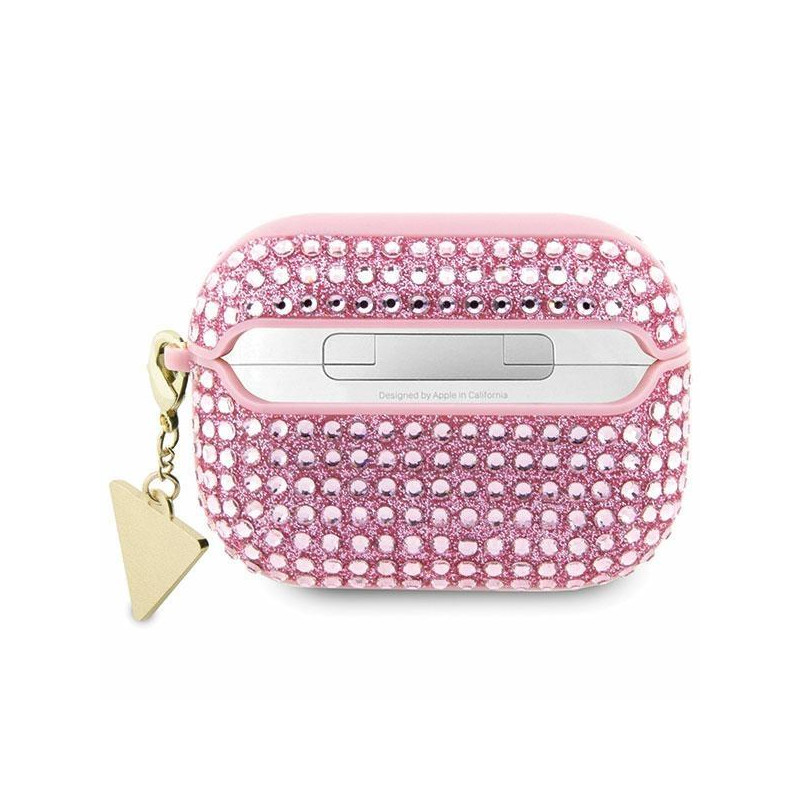 Guess Rhinestone Triangle Charm dėklas, skirtas AirPods Pro – rožinis
