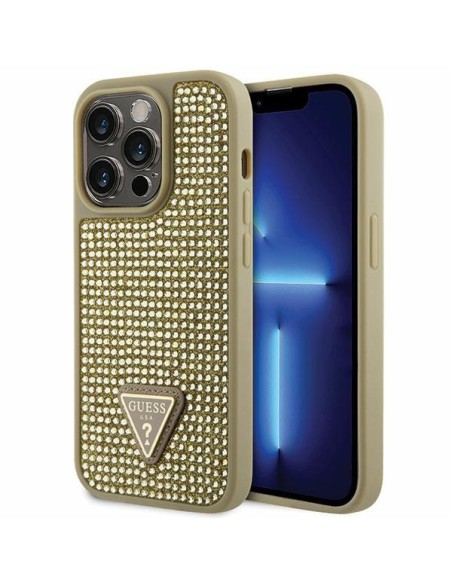 Guess Rhinestone Triangle dėklas iPhone 14 Pro - auksinis