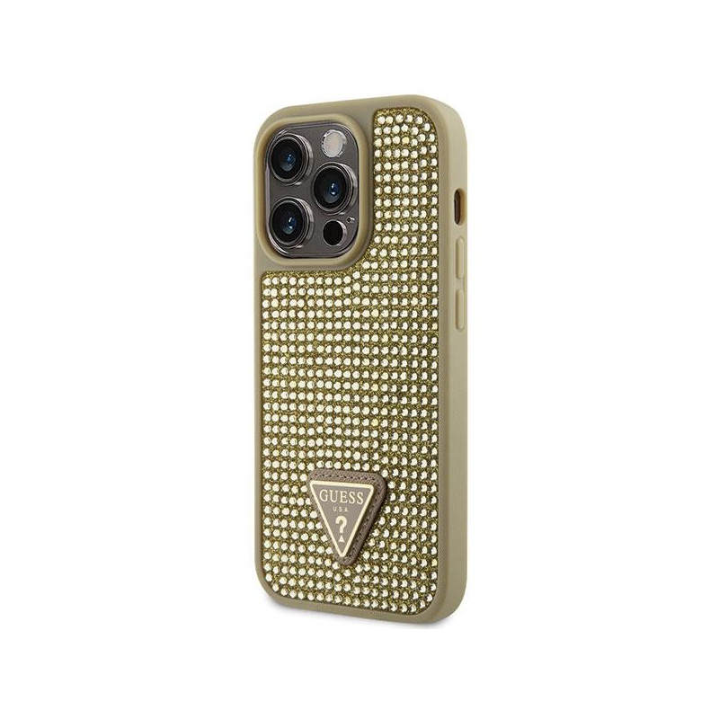 Guess Rhinestone Triangle dėklas iPhone 14 Pro - auksinis
