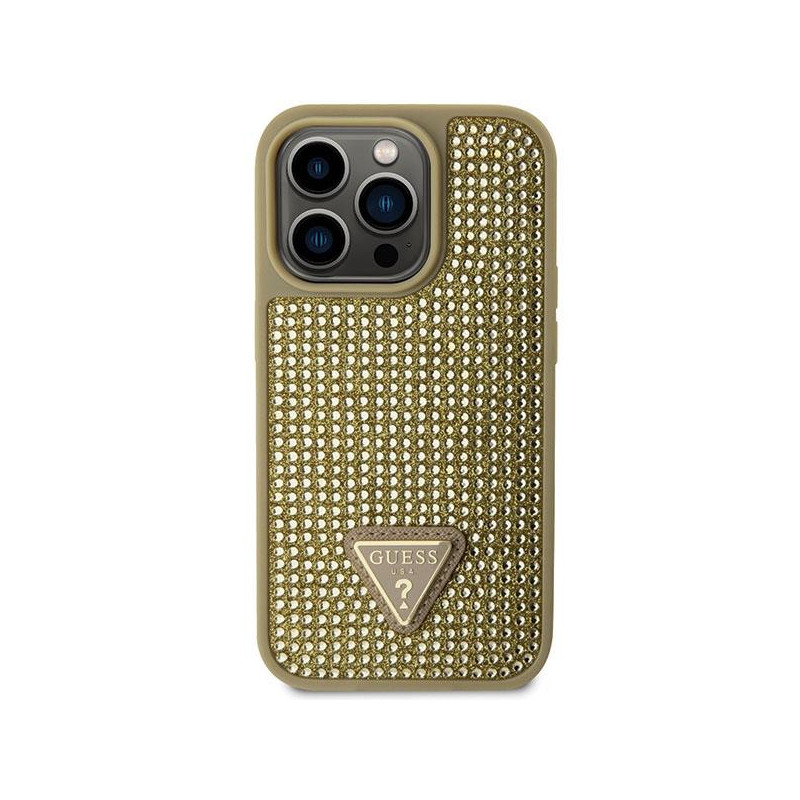 Guess Rhinestone Triangle dėklas iPhone 14 Pro - auksinis