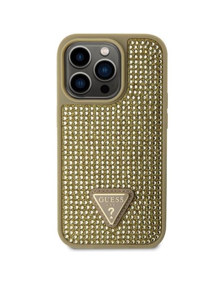 Guess Rhinestone Triangle dėklas iPhone 14 Pro - auksinis