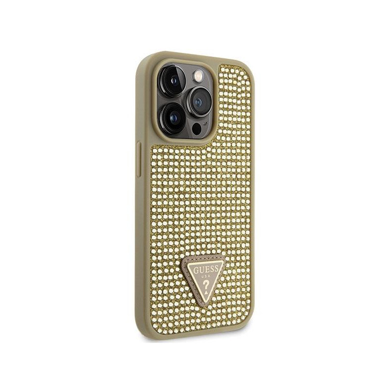 Guess Rhinestone Triangle dėklas iPhone 14 Pro - auksinis