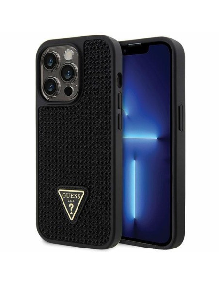 Guess Rhinestone Triangle dėklas, skirtas iPhone 14 Pro - juodas Guess Rhinestone Triangle dėklas, skirtas iPhone 14 Pro - juodas