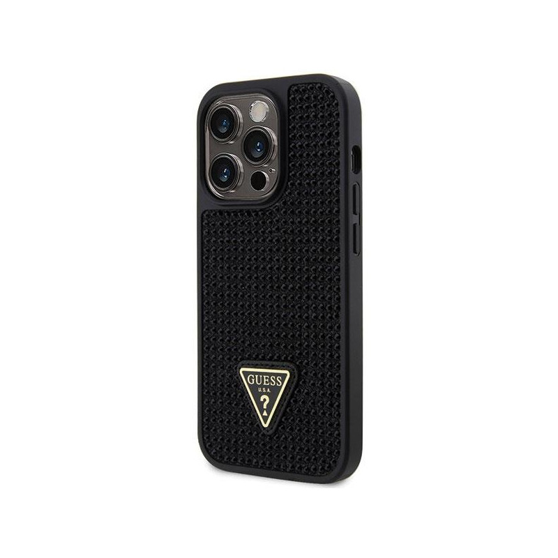 Guess Rhinestone Triangle dėklas, skirtas iPhone 14 Pro - juodas