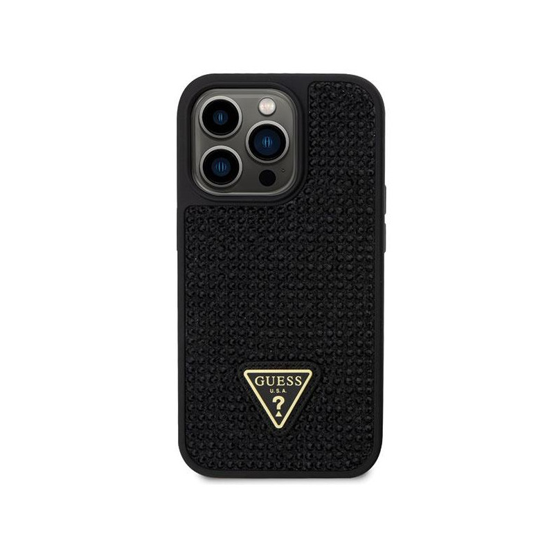 Guess Rhinestone Triangle dėklas, skirtas iPhone 14 Pro - juodas
