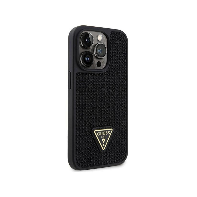 Guess Rhinestone Triangle dėklas, skirtas iPhone 14 Pro - juodas