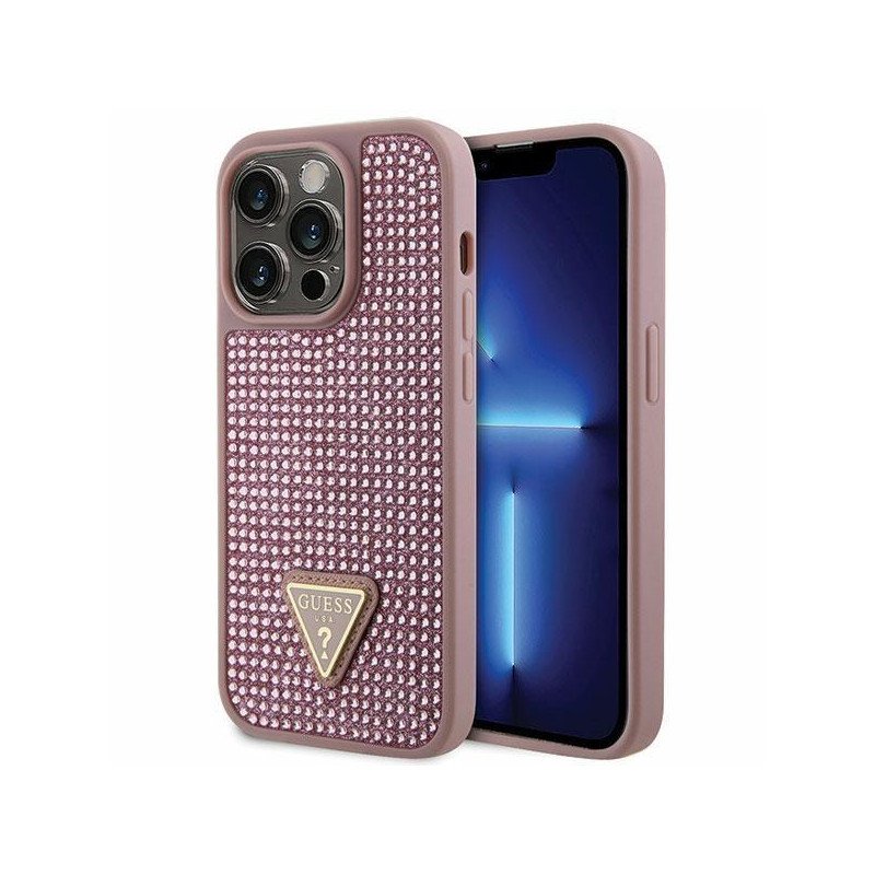 Guess Rhinestone Triangle dėklas, skirtas iPhone 14 Pro - rožinis Guess Rhinestone Triangle dėklas, skirtas iPhone 14 Pro - rožinis