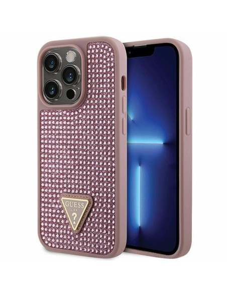 Guess Rhinestone Triangle dėklas, skirtas iPhone 14 Pro - rožinis Guess Rhinestone Triangle dėklas, skirtas iPhone 14 Pro - rožinis