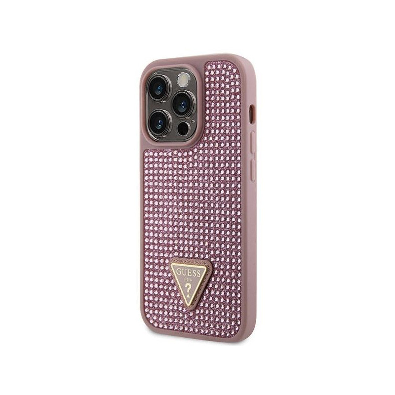 Guess Rhinestone Triangle dėklas, skirtas iPhone 14 Pro - rožinis