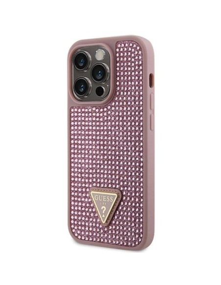 Guess Rhinestone Triangle dėklas, skirtas iPhone 14 Pro - rožinis Guess Rhinestone Triangle dėklas, skirtas iPhone 14 Pro - rožinis