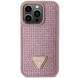 Guess Rhinestone Triangle dėklas, skirtas iPhone 14 Pro - rožinis