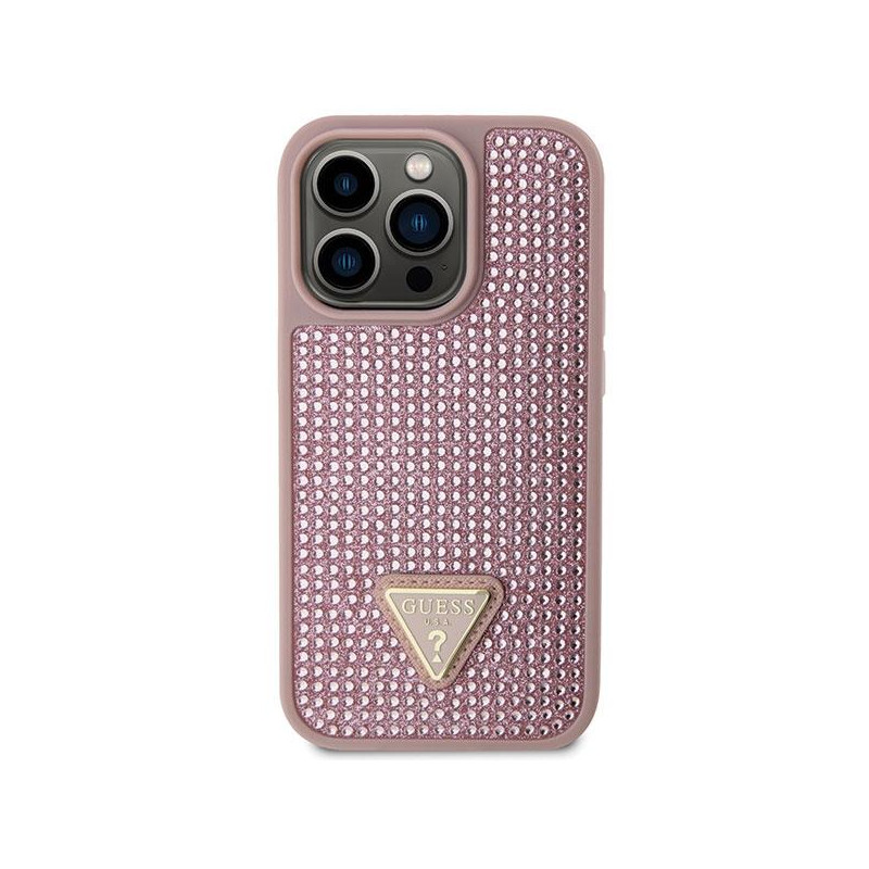 Guess Rhinestone Triangle dėklas, skirtas iPhone 14 Pro - rožinis