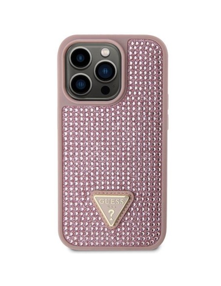 Guess Rhinestone Triangle dėklas, skirtas iPhone 14 Pro - rožinis Guess Rhinestone Triangle dėklas, skirtas iPhone 14 Pro - rožinis
