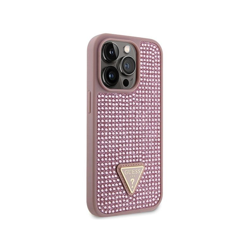 Guess Rhinestone Triangle dėklas, skirtas iPhone 14 Pro - rožinis