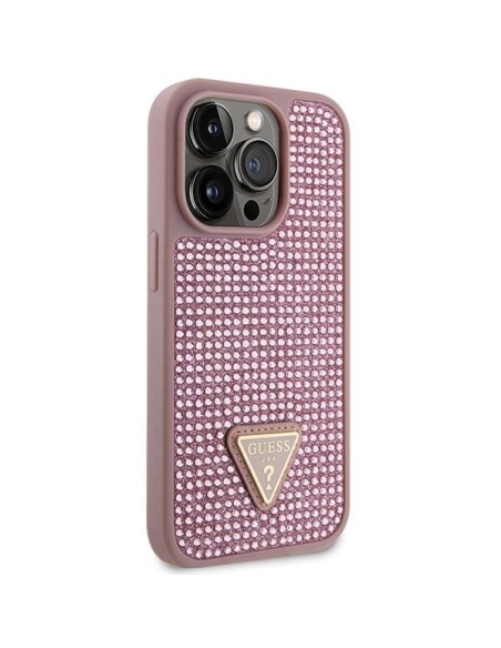 Guess Rhinestone Triangle dėklas, skirtas iPhone 14 Pro - rožinis Guess Rhinestone Triangle dėklas, skirtas iPhone 14 Pro - rožinis